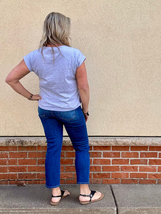 Heather Grey Round Neck Folded Sleeve Tee