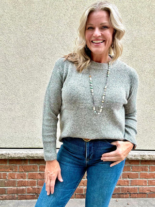 Olive Ribbed Super Soft Crew Neck Sweater