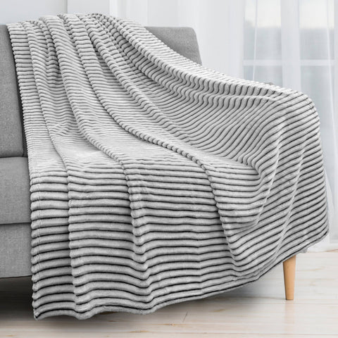 Ribbed Textured Fleece Throw Blanket: White / Throw - 50" x 60"