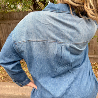 Risen Medium Wash Oversized Denim Shirt