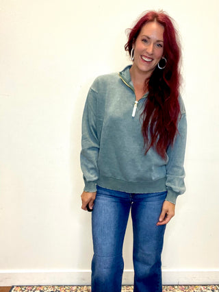 Ash Jade Acid Wash Fleece Half Zip Sweatshirt