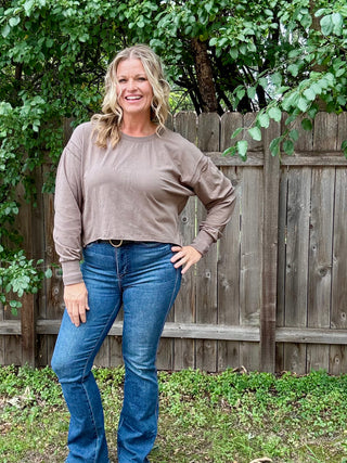 Olive Crescent Pima Cotton Open Back Long Sleeve Tee