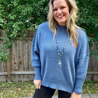 Dusty Blue Oversized Sweater with Side Slit