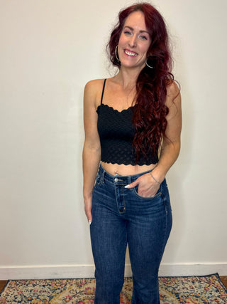 Black Seamless Double Strap Lace Bralette
