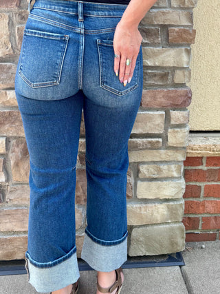 Risen High Rise Straight Cuffed Hem Stretchy Jean