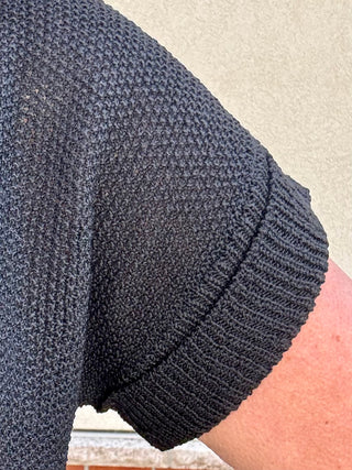 Black Center Seam Short Sleeve Sweater