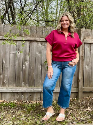 Risen Tummy Control Mid Rise Crop Wide Leg Jean