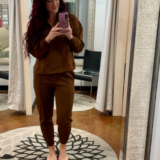 Brown Half Zip Sweatshirt and Jogger Set