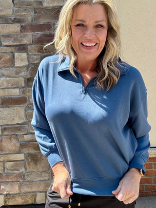 Dusty Blue Half Zip Pullover