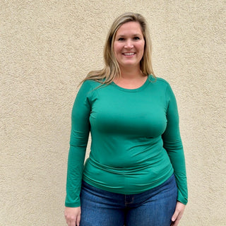 Hunter Green Basic Round Neck Long Sleeve