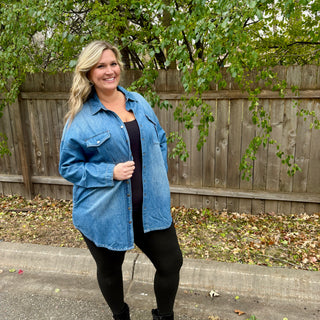 Risen Medium Wash Oversized Denim Shirt