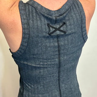Washed Ribbed  Henley Tank