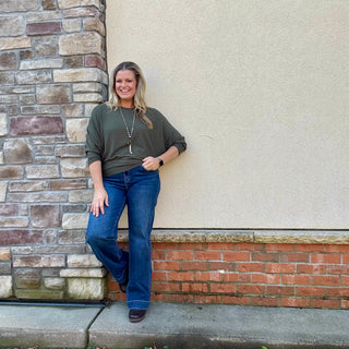 Olive Ribbed Dolman Long Sleeve