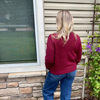 Wine Soft Touch Waffle Knit Sweater