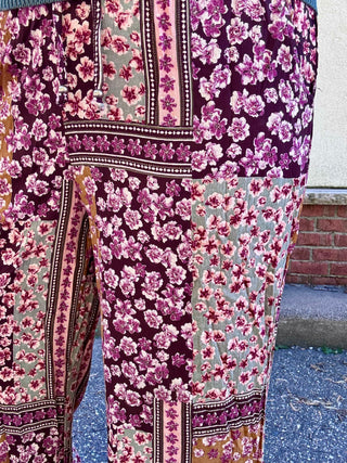 Printed Wide Leg Pant with Floral Color Block Print