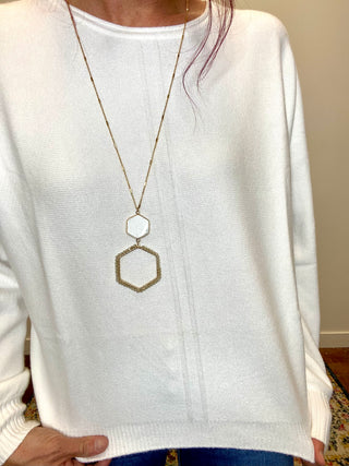 Ivory Front Seam Round-Neck Sweater