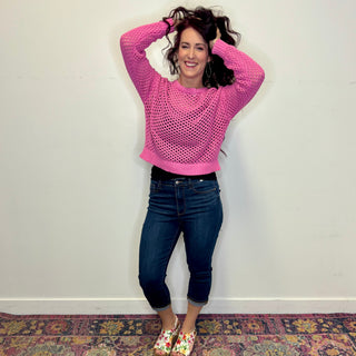 Pink Crochet Cardigan Sweater