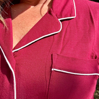 Burgundy Short Sleeve Button Down Shirt and Shorts Set