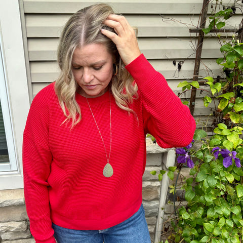 Red Soft Touch Waffle Knit Sweater