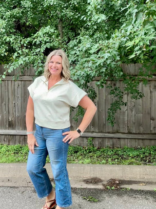 Heather Cream Half Zip Short Sleeve Pullover
