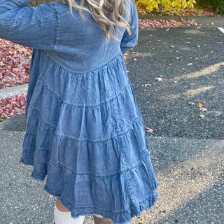 Chambray 3/4 Sleeve Button Up Dress