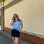 Light Blue Split Neck Relaxed Tank