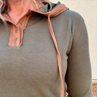 Textured Long Sleeve Hooded Henley Top