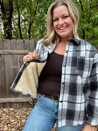 Plaid Sherpa-Lined Button Down Shacket