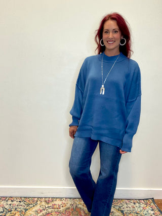 Dusty Blue Side Slit Oversized Sweater