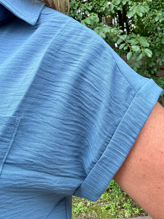 Dusty Blue Woven Airflow Button Up