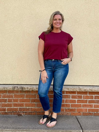 Cabernet Round Neck Folded Sleeve Tee