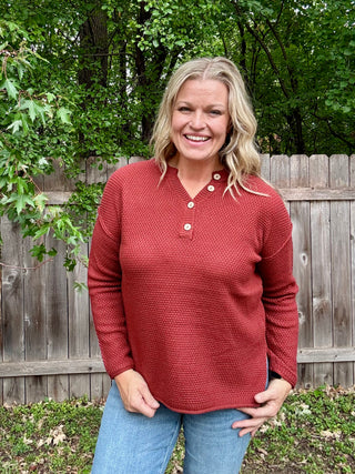 Dark Rust 4 Button Henley Sweater