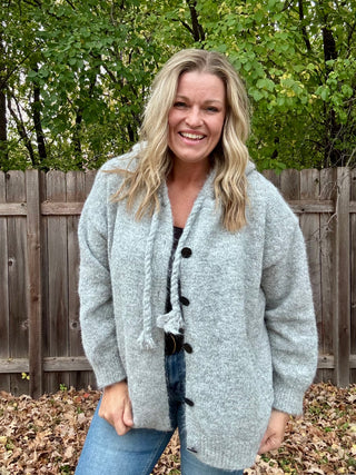 Button-Up Hooded Fuzzy Knit Cardigan