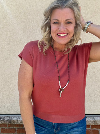 Heather Rust Short Sleeve Dolman Sweater