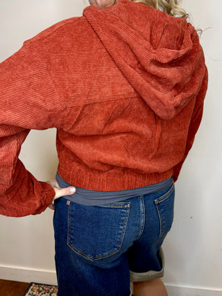 Rust Corduroy Cropped Bomber Jacket