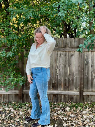 Heather Vanilla Scuba Half Zip Pullover with Kangaroo Pocket