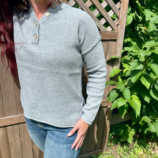 Grey Henley Knit Sweater