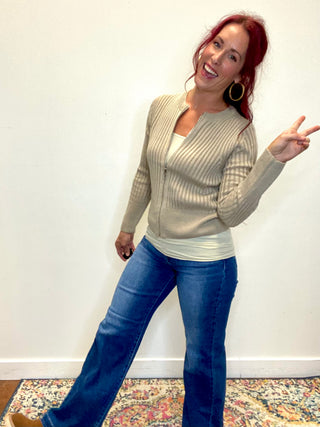 Light Mocha Two Tone Zip UP Sweater