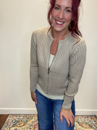 Light Mocha Two Tone Zip UP Sweater