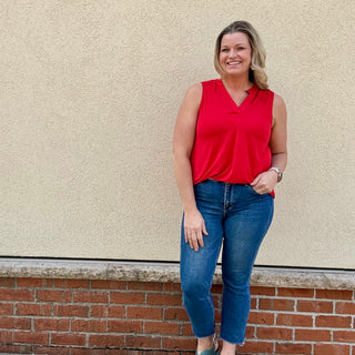 Red Split Neck Relaxed Tank