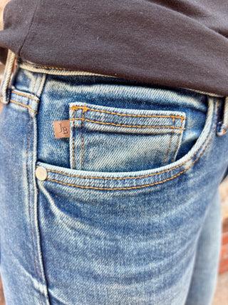 Judy Blue Mr. Daisy Mid Rise Bootcut Dark Dust Rider Indigo Jean