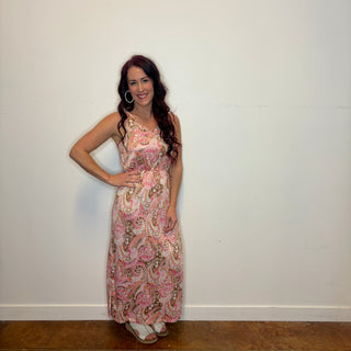 Paisley Print V-Neck Maxi Dress