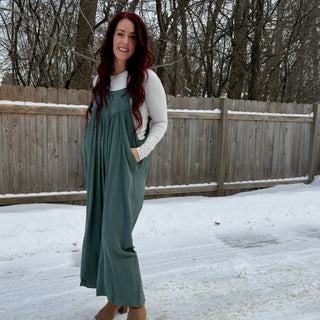 Ash Jade Woven Crepe Overalls