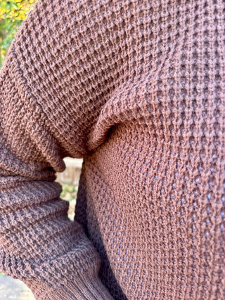 Chocolate Waffle Knit Open Cardigan Sweater