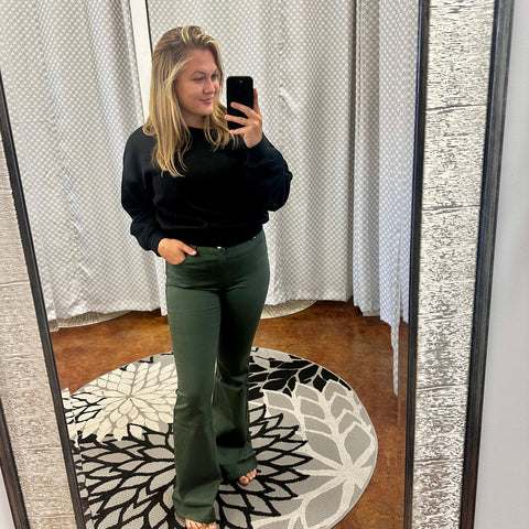 1822 High Rise Green Fit and Lift Flare Jeans