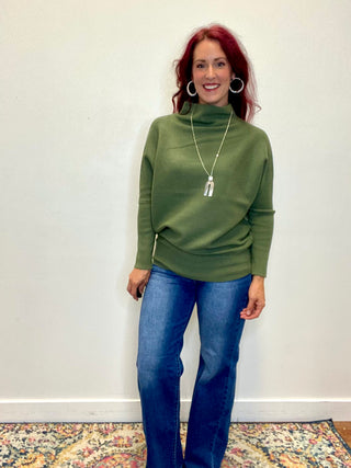 Light Olive Dolman Sleeve Mock Neck Sweater