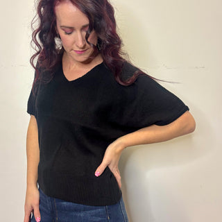 Black Short Sleeve V-Neck Dolman