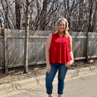 Red Woven Sleeveless Blouse