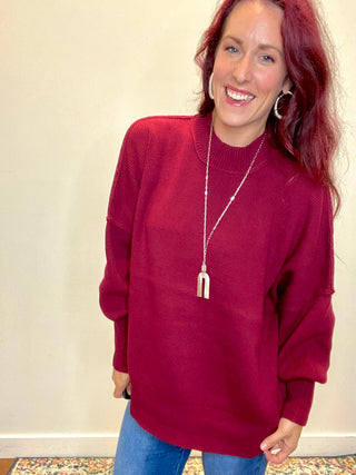 Dark Burgundy Side Slit Oversized Sweater