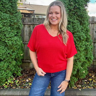 Ruby Short Sleeve V-Neck Dolman Sweater